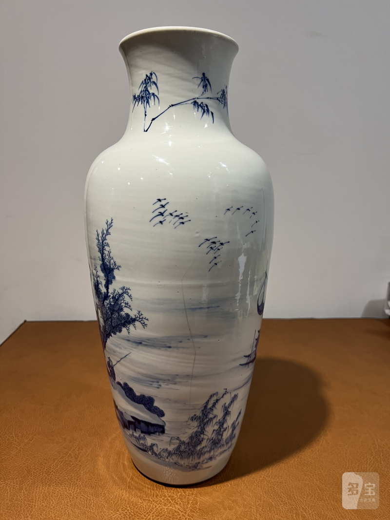清康熙 青花山水人物纹观音瓶 - 图7